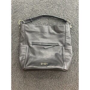 Jessica Simpson Purse Black Leather Studded Gold Accessories Shoulder Bag Hobo